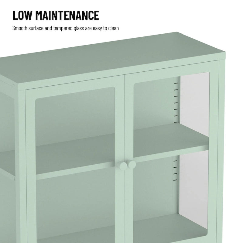 Mobile contenitore in vetro a 4 ante nero / blu / verde menta – Credenza in acciaio laminato a freddo, 1 unità
