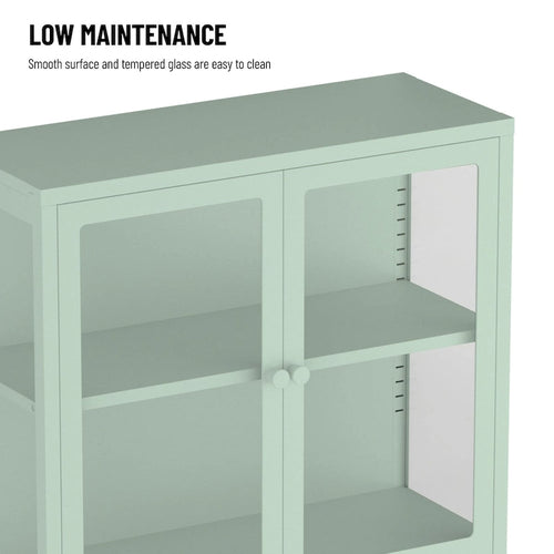 Mobile contenitore in vetro a 4 ante nero / blu / verde menta – Credenza in acciaio laminato a freddo, 1 unità