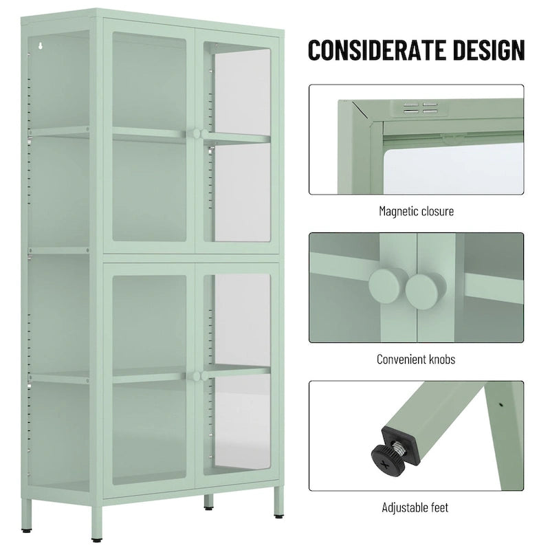 Mobile contenitore in vetro a 4 ante nero / blu / verde menta – Credenza in acciaio laminato a freddo, 1 unità