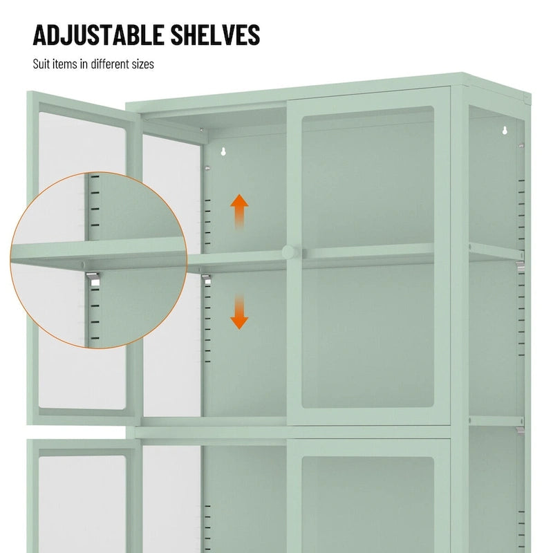 Mobile contenitore in vetro a 4 ante nero / blu / verde menta – Credenza in acciaio laminato a freddo, 1 unità