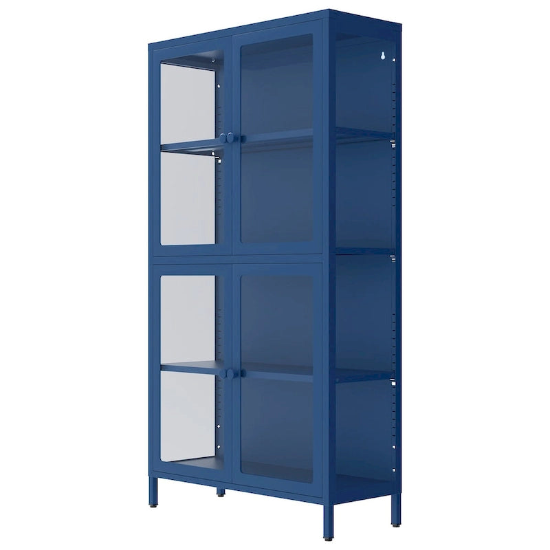 Mobile contenitore in vetro a 4 ante nero / blu / verde menta – Credenza in acciaio laminato a freddo, 1 unità