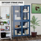 Mobile contenitore in vetro a 4 ante nero / blu / verde menta – Credenza in acciaio laminato a freddo, 1 unità