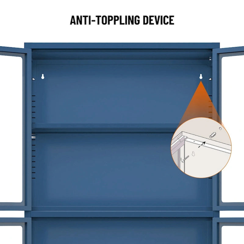 Mobile contenitore in vetro a 4 ante nero / blu / verde menta – Credenza in acciaio laminato a freddo, 1 unità