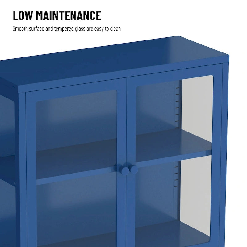 Mobile contenitore in vetro a 4 ante nero / blu / verde menta – Credenza in acciaio laminato a freddo, 1 unità