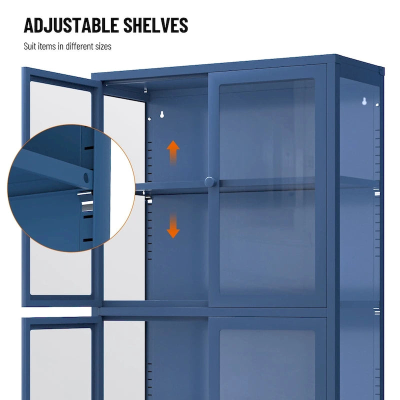 Mobile contenitore in vetro a 4 ante nero / blu / verde menta – Credenza in acciaio laminato a freddo, 1 unità