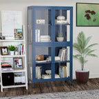 Mobile contenitore in vetro a 4 ante nero / blu / verde menta – Credenza in acciaio laminato a freddo, 1 unità