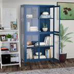 Mobile contenitore in vetro a 4 ante nero / blu / verde menta – Credenza in acciaio laminato a freddo, 1 unità