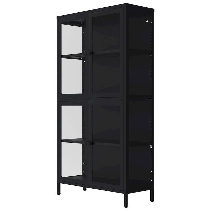 Mobile contenitore in vetro a 4 ante nero / blu / verde menta – Credenza in acciaio laminato a freddo, 1 unità