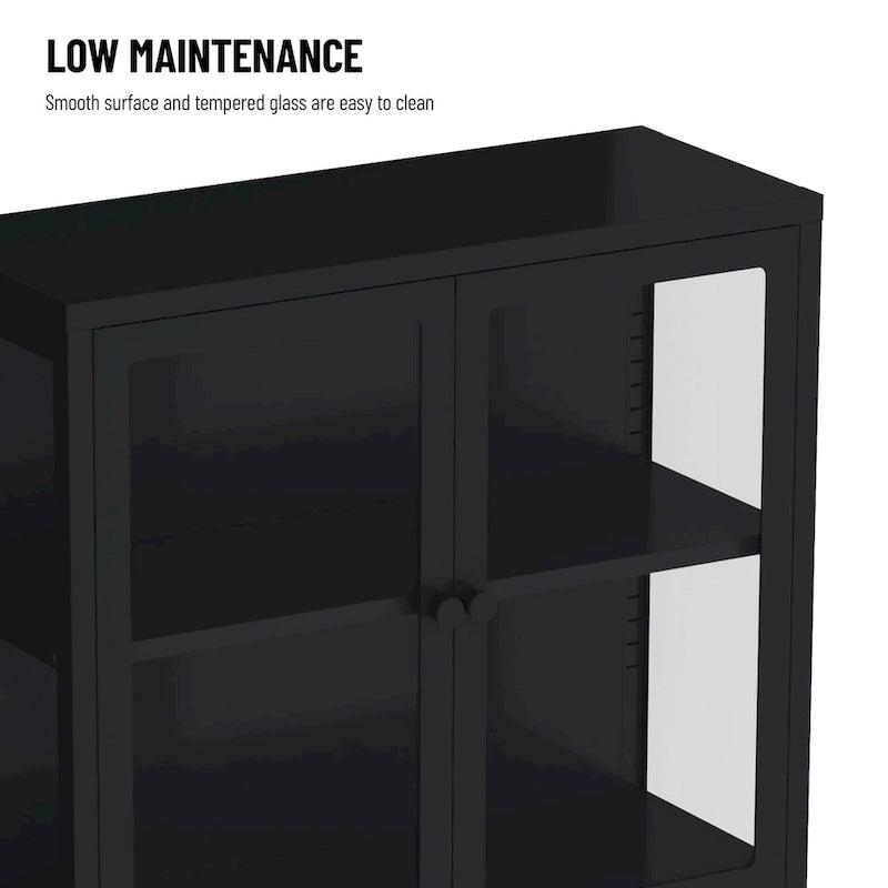 Mobile contenitore in vetro a 4 ante nero / blu / verde menta – Credenza in acciaio laminato a freddo, 1 unità