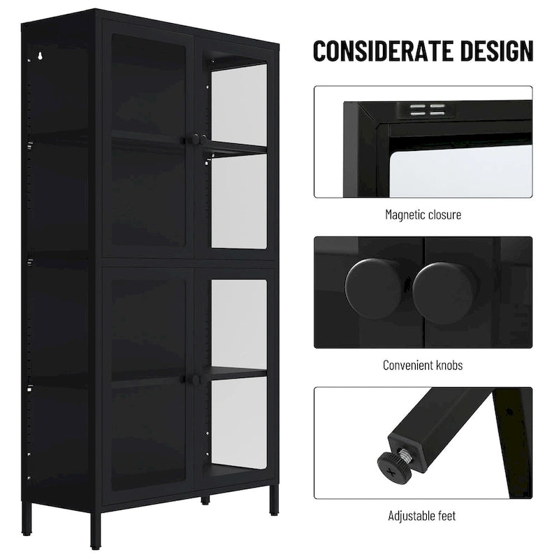 Mobile contenitore in vetro a 4 ante nero / blu / verde menta – Credenza in acciaio laminato a freddo, 1 unità
