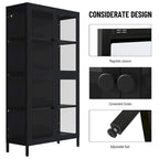 Mobile contenitore in vetro a 4 ante nero / blu / verde menta – Credenza in acciaio laminato a freddo, 1 unità