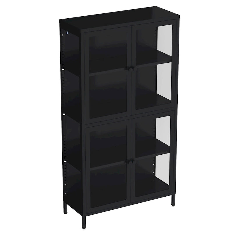 Mobile contenitore in vetro a 4 ante nero / blu / verde menta – Credenza in acciaio laminato a freddo, 1 unità