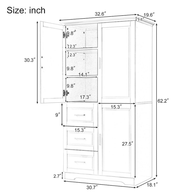 Mobile Contenitore Alto da Bagno Nero con 3 Cassetti e Ripiano Regolabile