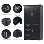 Mobile Contenitore Alto da Bagno Nero con 3 Cassetti e Ripiano Regolabile