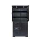 Mobile Contenitore Alto da Bagno Nero con 3 Cassetti e Ripiano Regolabile