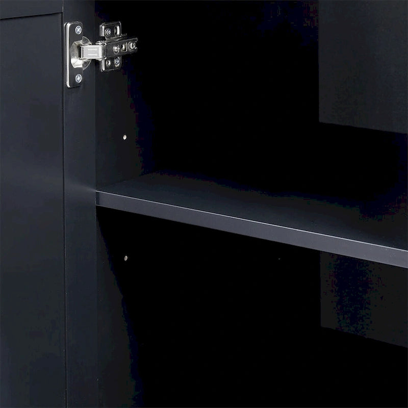 Mobile Contenitore Alto da Bagno Nero con 3 Cassetti e Ripiano Regolabile