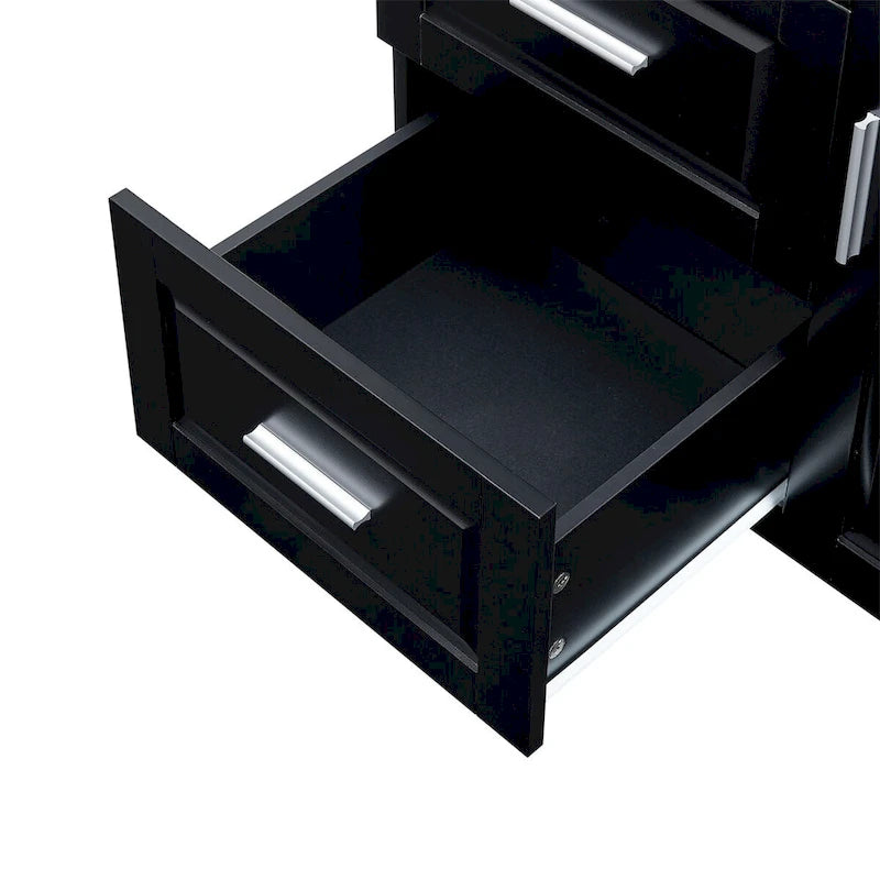 Mobile Contenitore Alto da Bagno Nero con 3 Cassetti e Ripiano Regolabile