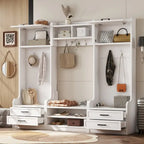 Appendiabiti da ingresso staccabile 4-in-1 bianco con panca portascarpe, cassetti e ganci – 2 posti