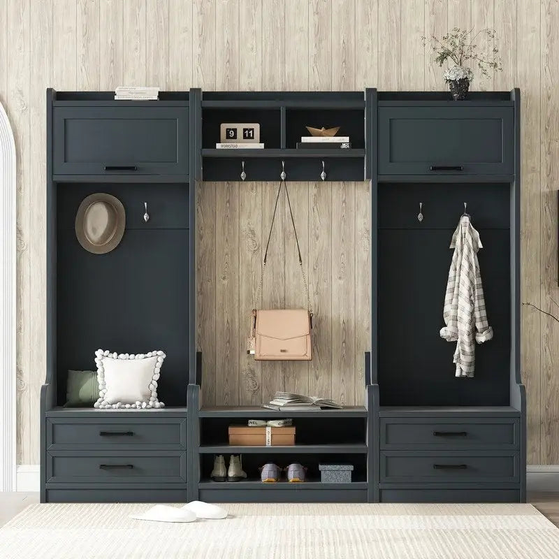 Appendiabiti da ingresso staccabile 4-in-1 bianco con panca portascarpe, cassetti e ganci – 2 posti