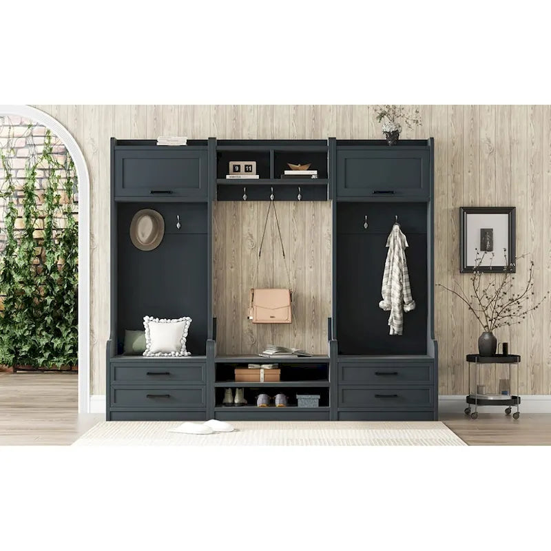 Appendiabiti da ingresso staccabile 4-in-1 bianco con panca portascarpe, cassetti e ganci – 2 posti