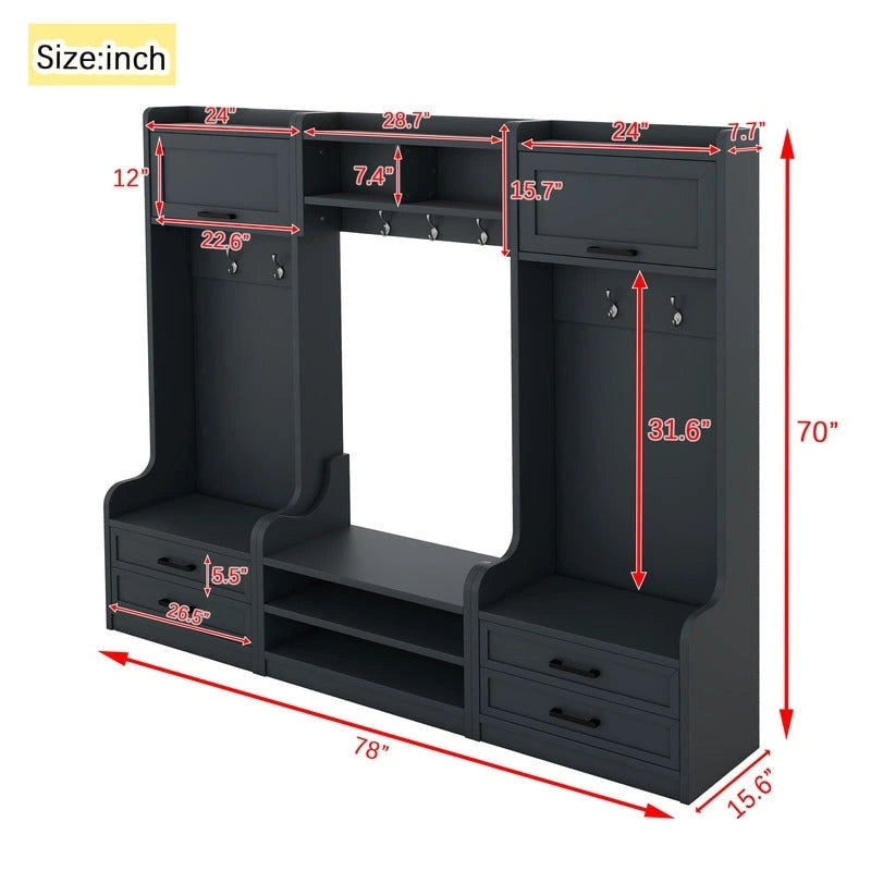 Appendiabiti da ingresso staccabile 4-in-1 bianco con panca portascarpe, cassetti e ganci – 2 posti