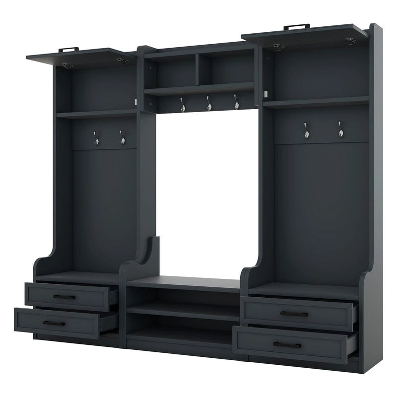 Appendiabiti da ingresso staccabile 4-in-1 bianco con panca portascarpe, cassetti e ganci – 2 posti