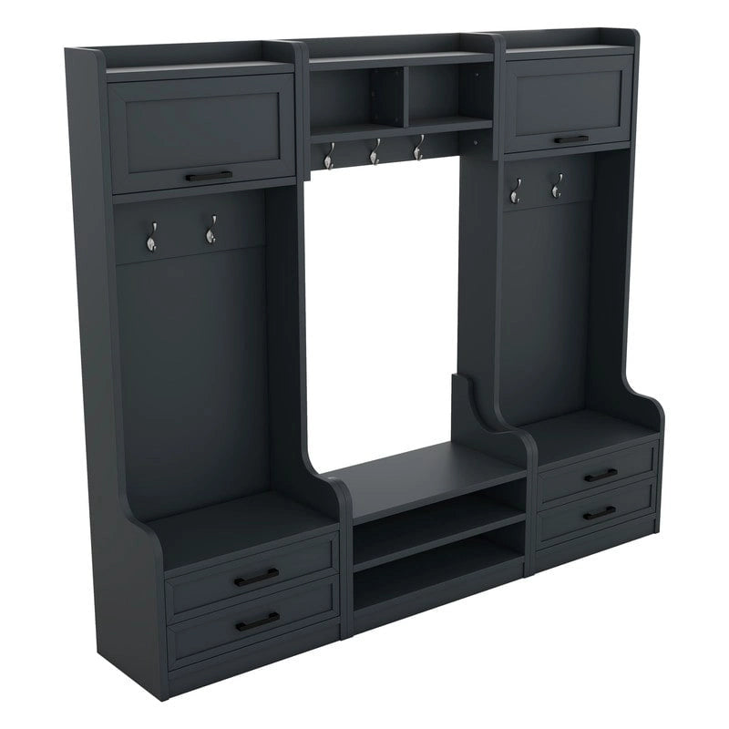 Appendiabiti da ingresso staccabile 4-in-1 bianco con panca portascarpe, cassetti e ganci – 2 posti