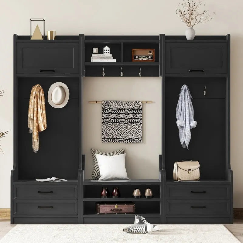 Appendiabiti da ingresso staccabile 4-in-1 bianco con panca portascarpe, cassetti e ganci – 2 posti