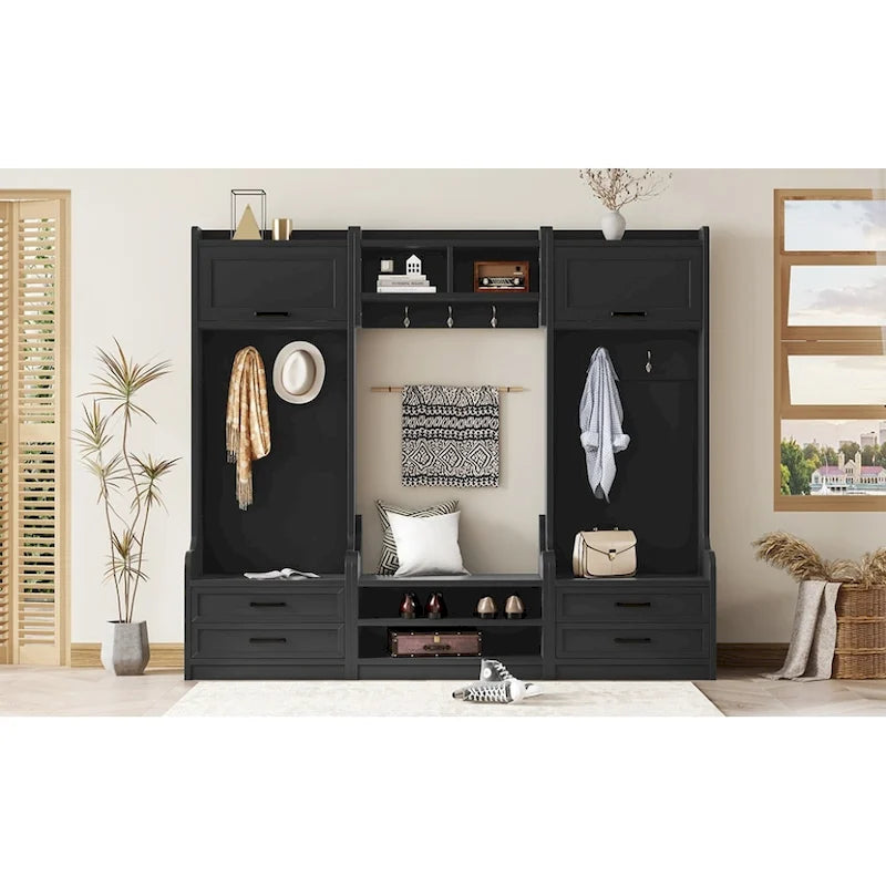 Appendiabiti da ingresso staccabile 4-in-1 bianco con panca portascarpe, cassetti e ganci – 2 posti