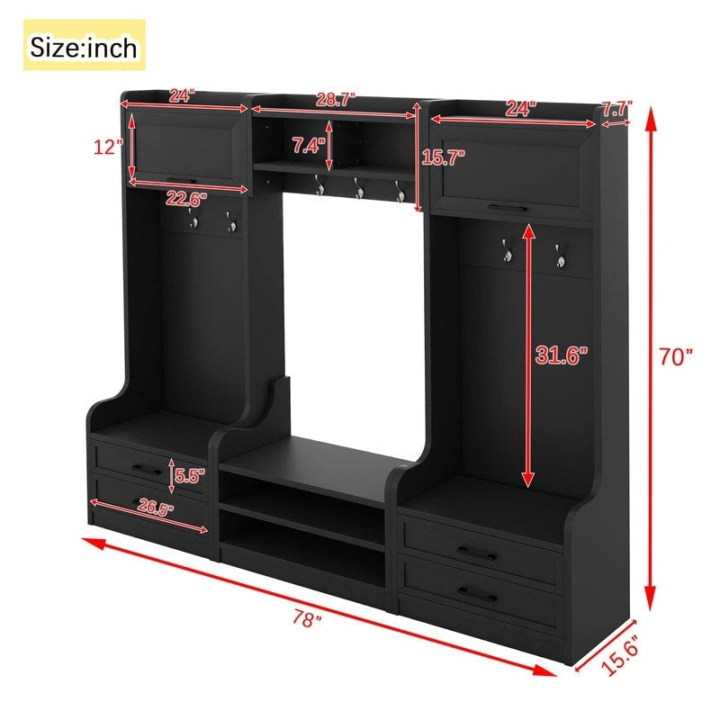 Appendiabiti da ingresso staccabile 4-in-1 bianco con panca portascarpe, cassetti e ganci – 2 posti