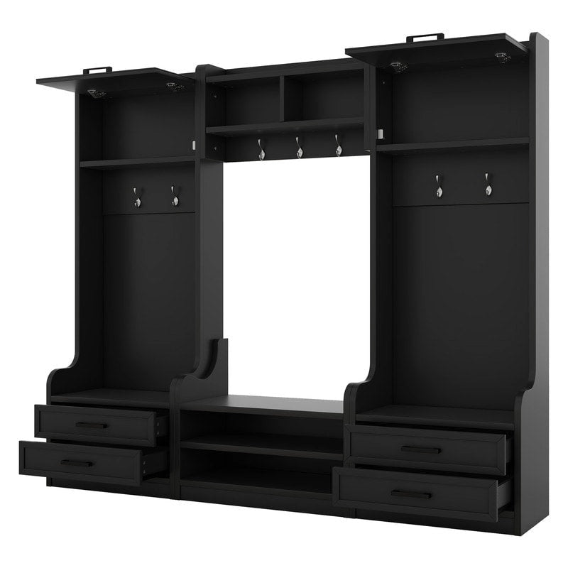 Appendiabiti da ingresso staccabile 4-in-1 bianco con panca portascarpe, cassetti e ganci – 2 posti