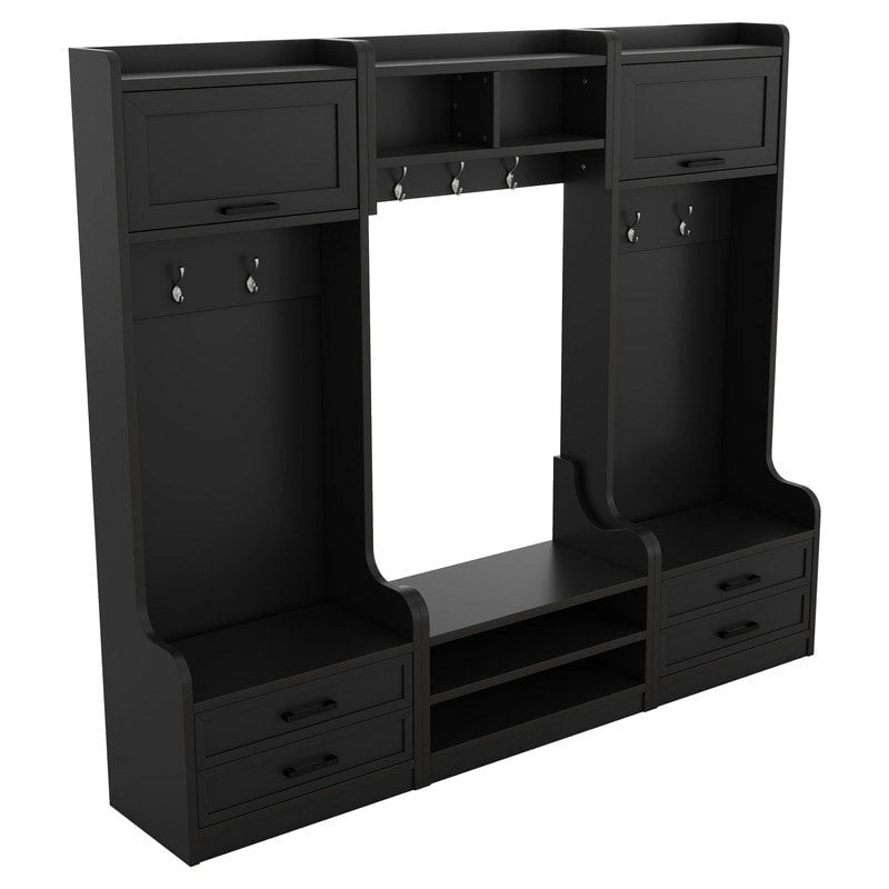 Appendiabiti da ingresso staccabile 4-in-1 bianco con panca portascarpe, cassetti e ganci – 2 posti