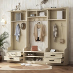 Appendiabiti da ingresso staccabile 4-in-1 bianco con panca portascarpe, cassetti e ganci – 2 posti