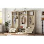 Appendiabiti da ingresso staccabile 4-in-1 bianco con panca portascarpe, cassetti e ganci – 2 posti