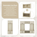 Appendiabiti da ingresso staccabile 4-in-1 bianco con panca portascarpe, cassetti e ganci – 2 posti