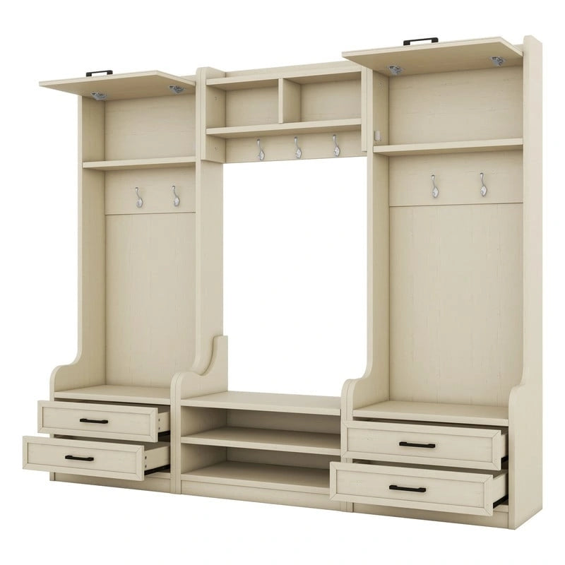 Appendiabiti da ingresso staccabile 4-in-1 bianco con panca portascarpe, cassetti e ganci – 2 posti